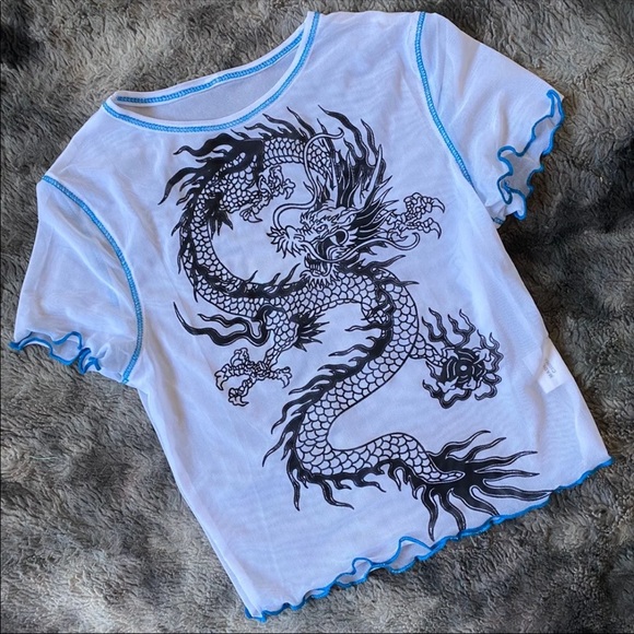 Mina Lucky Dragon Crop Mesh Tee - Picture 4 of 7